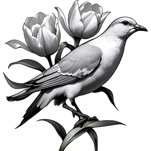 Dove And Tulip Blooming