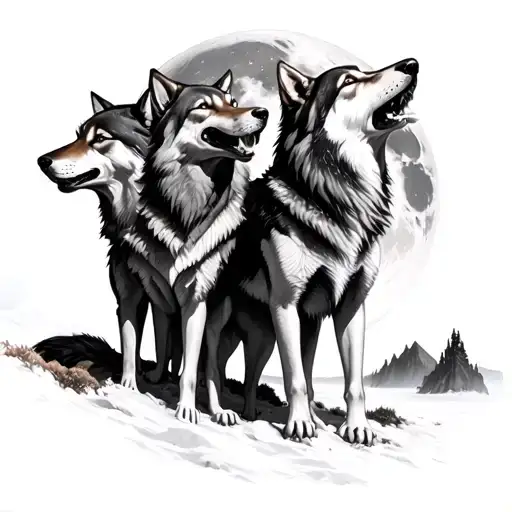 Three Wolfs Howling Moon