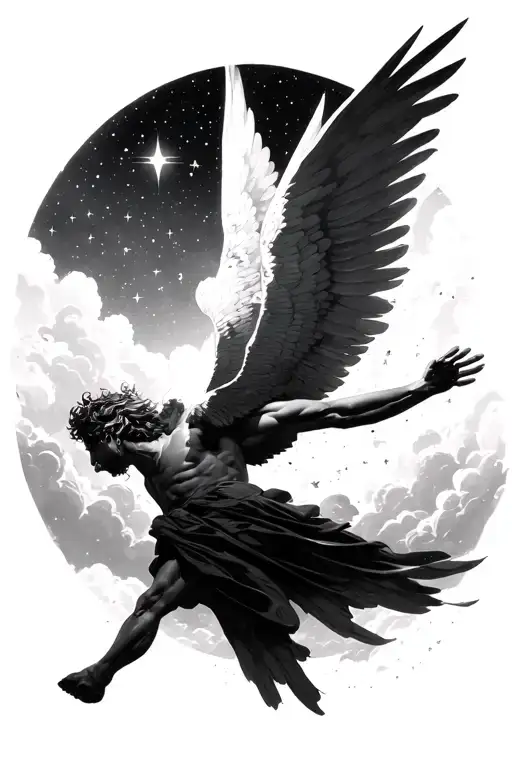 Icarus Falling From Sky Filled With Stars
