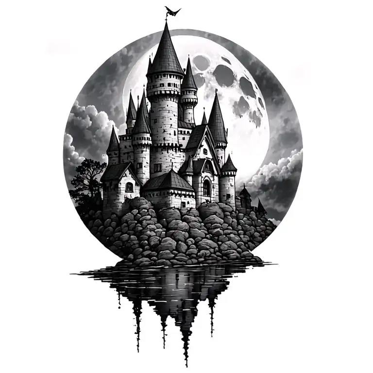 Castle With Moon Rising