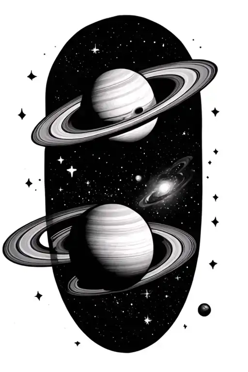 Forming Saturn Around A Galaxy Background Looking Through Lens