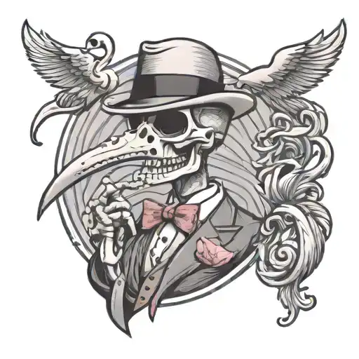 Flamingo Wearing Porkpie Head And Smoking A Cigar Smoking Skeleton Man