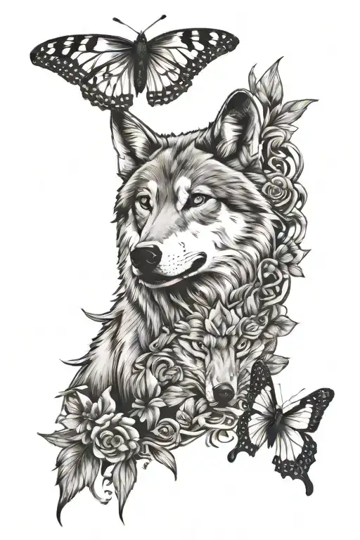 Butterfly And Wolf Head Surrounded