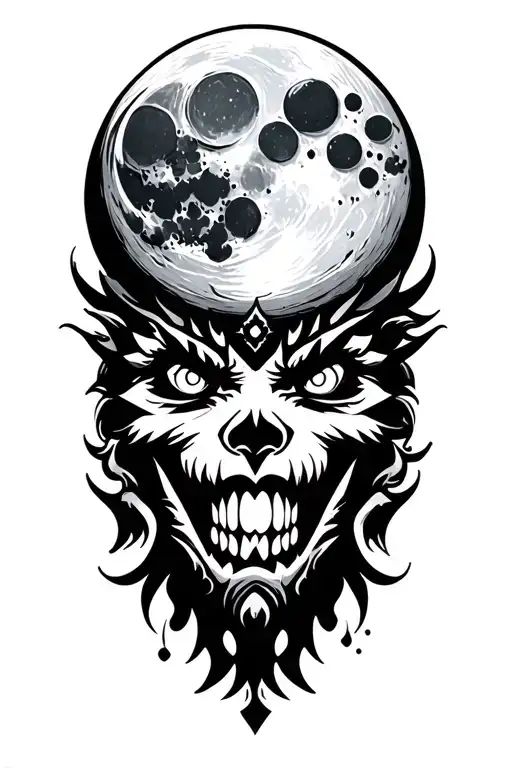 Moon With A Cartoon For A Face Surrounded By Patterns