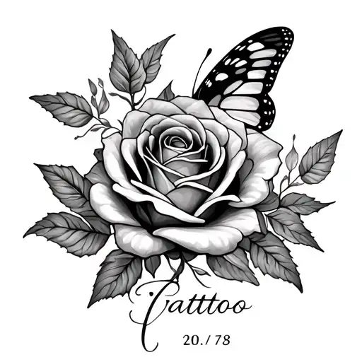 Rose And Butterfly With A Date Underneath
