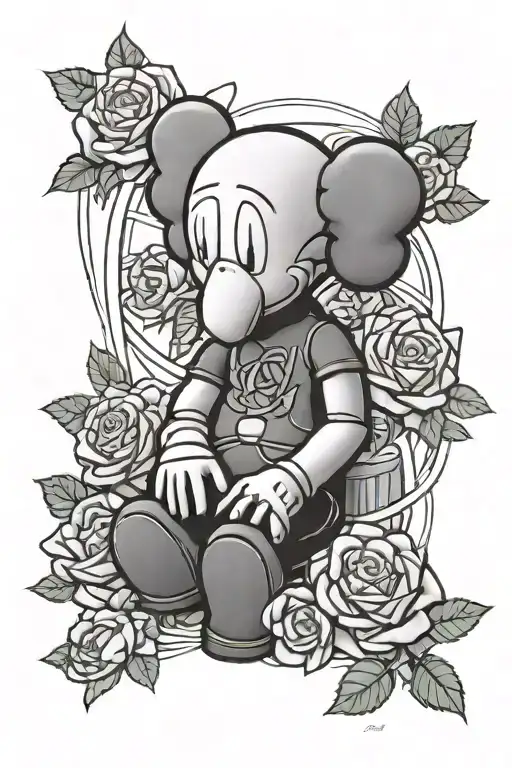 Kaws X Picasso Money And Roses Half Sleeve Tattoo Design