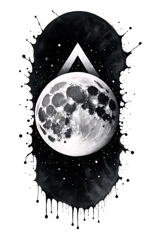 Moon Inside Upside Down Triangle Splashed With Patterns