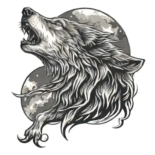 Howling Wolf And Moon