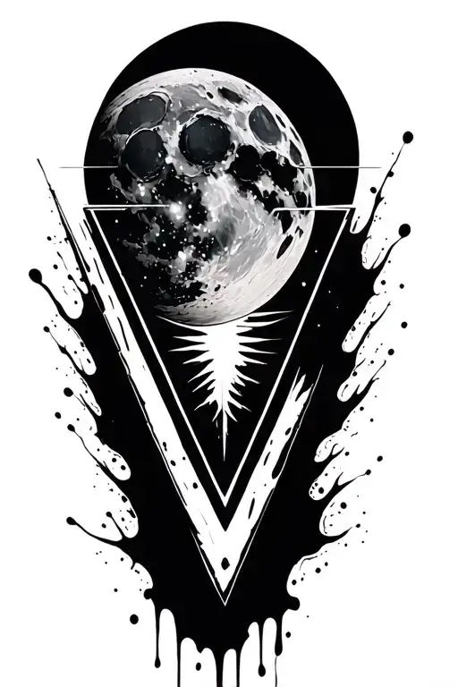 Moon Inside Upside Down Triangle Splashed With Patterns