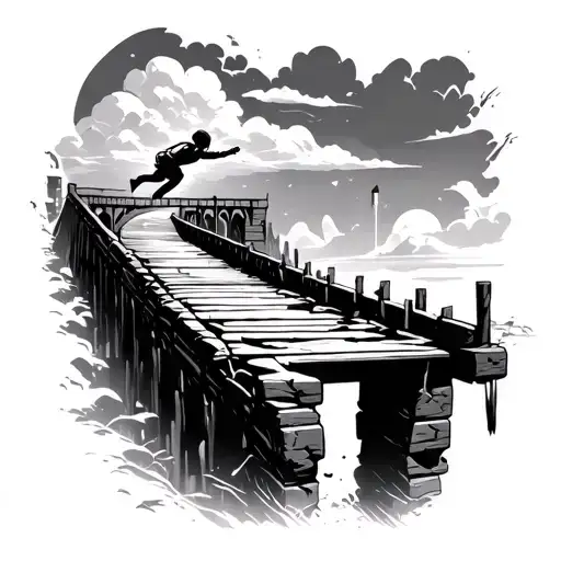 Kid Jumping Over A Broken Bridge To The Other Side