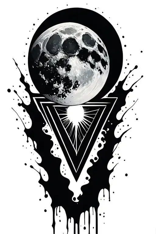 Moon Inside Upside Down Triangle Splashed With Patterns