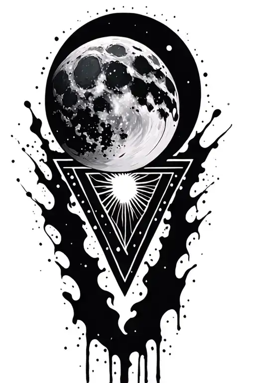 Moon Inside Upside Down Triangle Splashed With Patterns