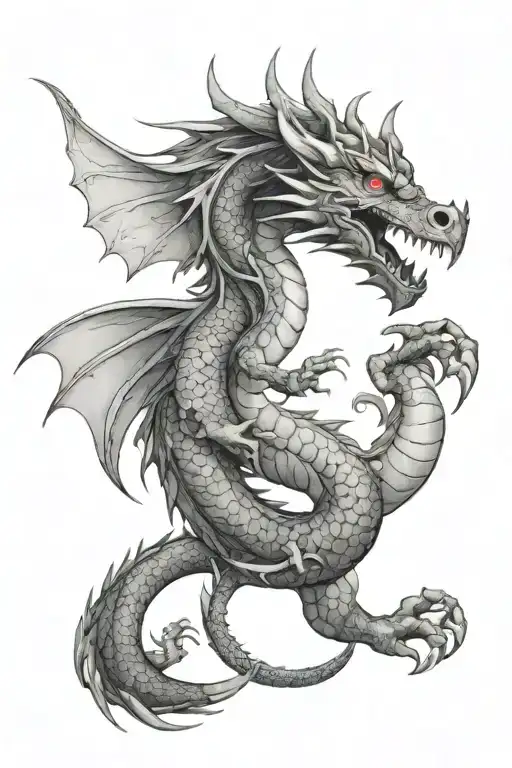 Dragon With Maori Style Body And Realistic Face With Ooen Wings