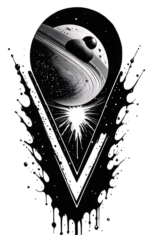 Saturn Inside Upside Down Triangle Splashed With Surrounding Patterns