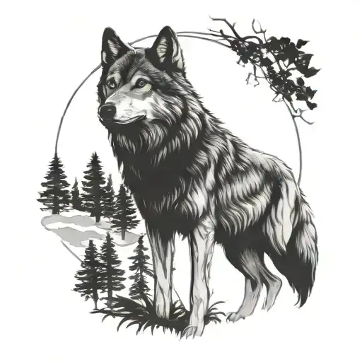 Wolf I The Night Forest Scene