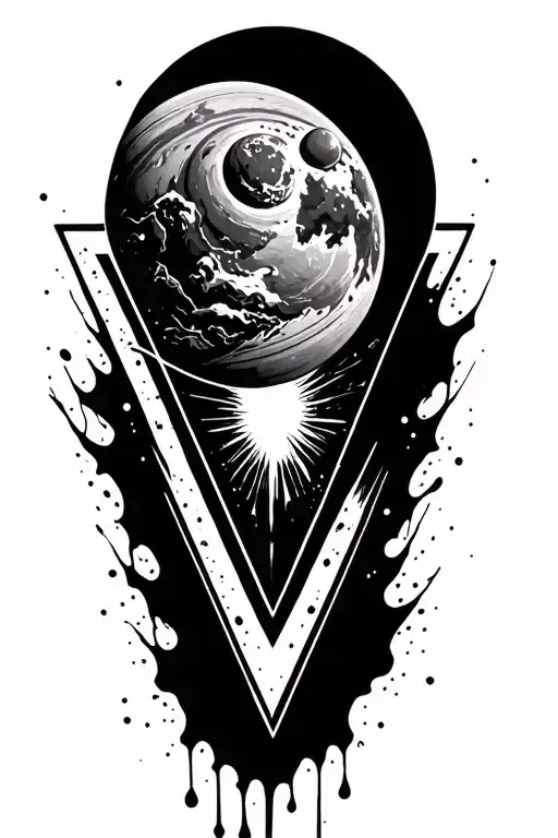 Saturn Inside Upside Down Triangle Splashed With Surrounding Patterns