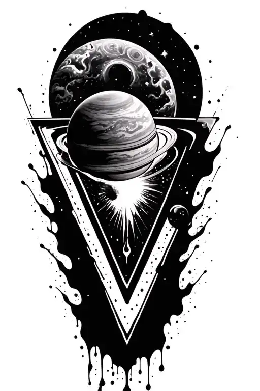 Saturn In The Center Of An Upside Down Triangle Splashed With Surrounding Patterns