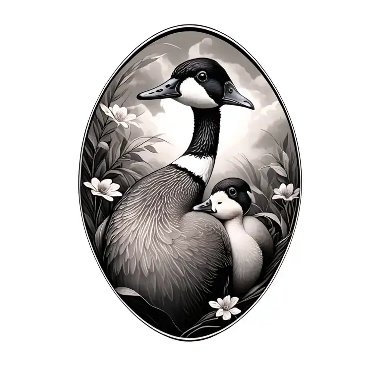 Mother And Baby Goose