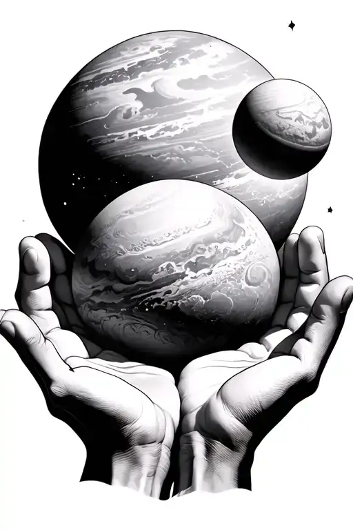 Gods Hands Holding Planets