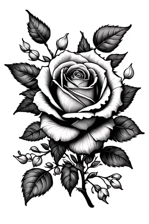 Rose And Honeysuckle Flower With Leaves