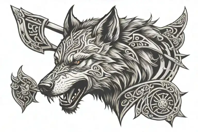 Wolf With Spartiate Viking Nordique