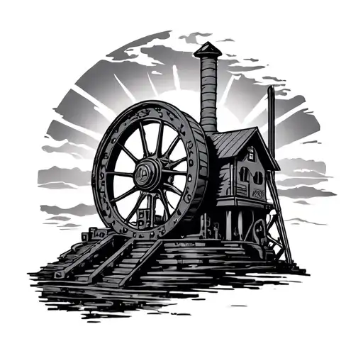 Wheel Engine House And Sun Set