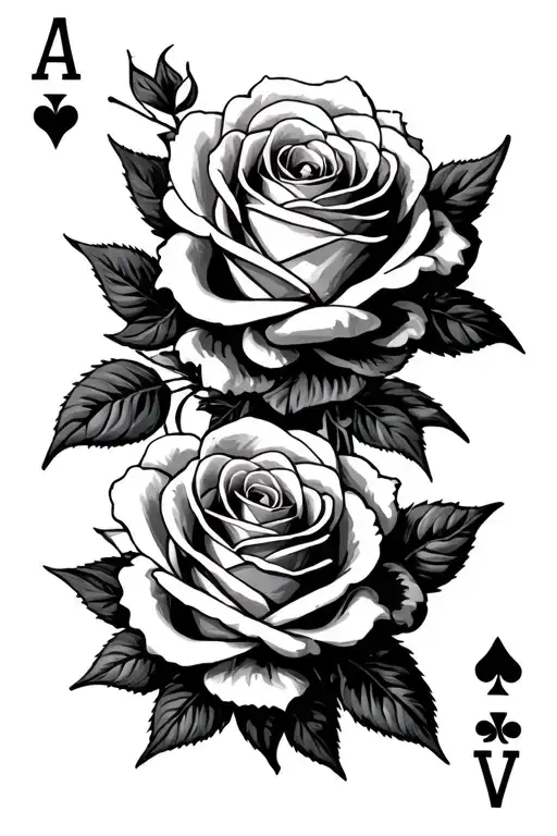4 Playing Cards With Roses Intertwined