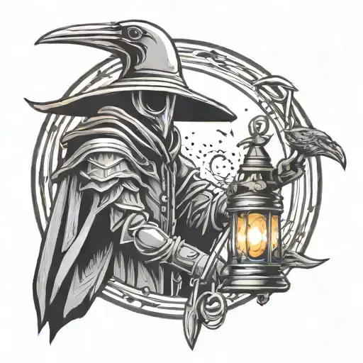 Plague Doctor With Lantern Cane And Raven