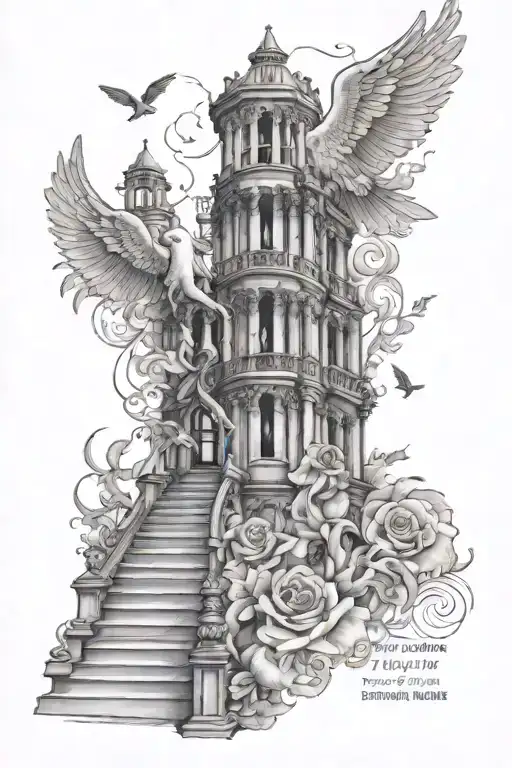 Staircase To Heaven With Wings And Doves With Bible Quote