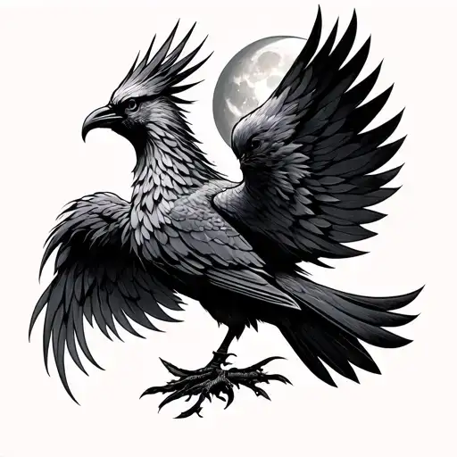 Phenix Bird With Quater Moon