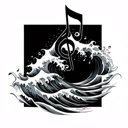 Ocean Waves And Music Notes Intertwined