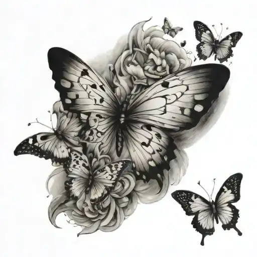 1 Butterfly With Small Butterflies Breaking Off From The Wing Flying Away