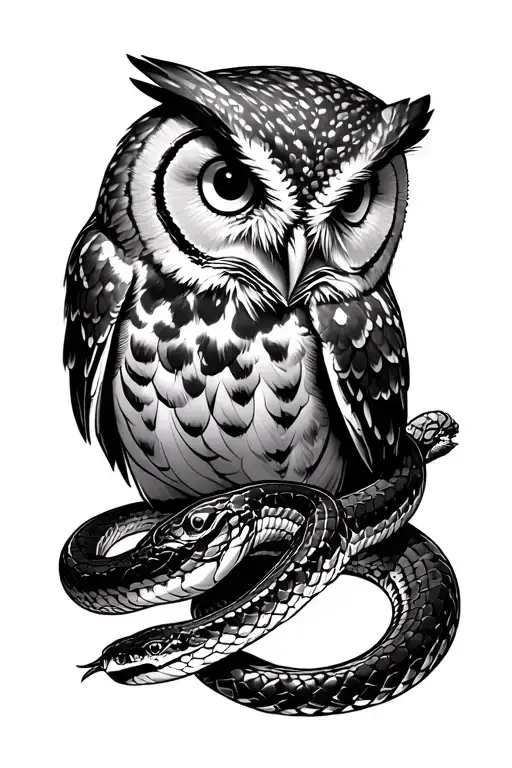 A Tawny Owl Hunting An Orobos Snake Wrapped