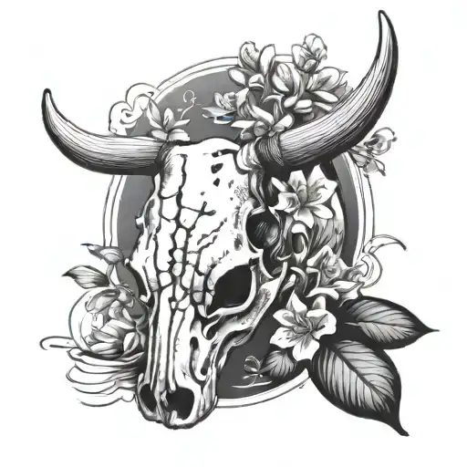 A Serene Lake Scene With A Cow Skull Floating In The Water Surrounded By Blooming Flowers