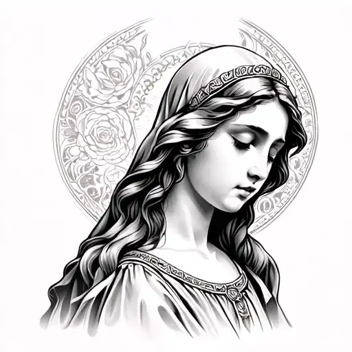 Mary Looking Down On Her Shoulder