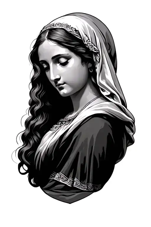 Mary Looking Down On Her Shoulder