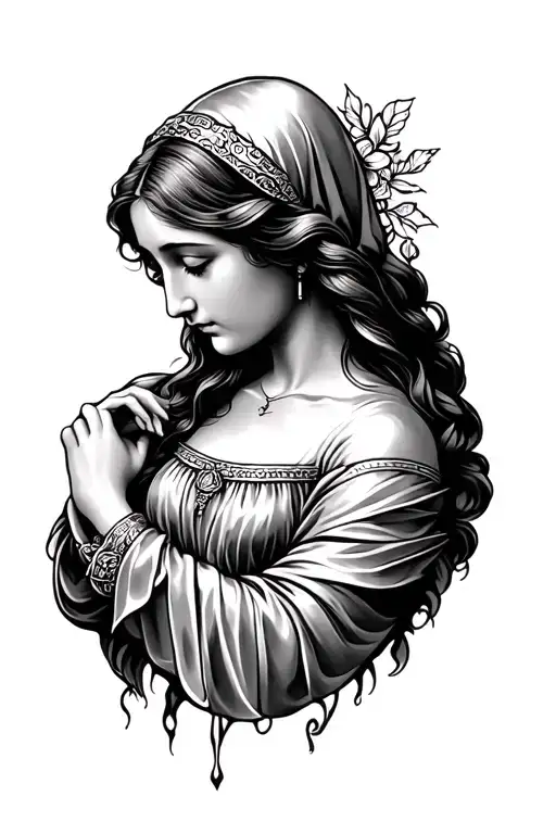 Mary Looking Down On Her Side