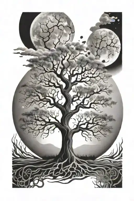Tree Of Life With Moon Behind