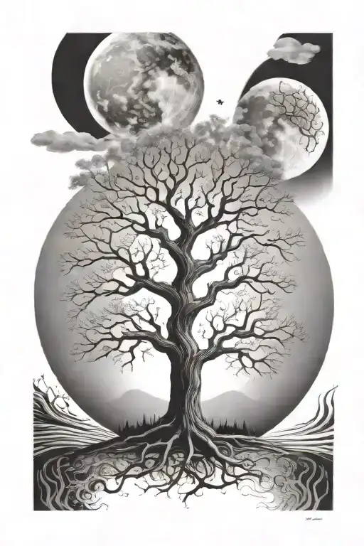Tree Of Life With Moon Behind