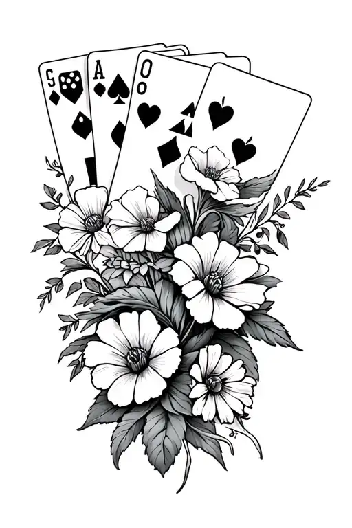 Floral With Cards And Dice Rolling Hills And Wildflowers