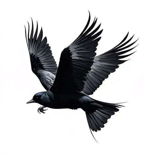 Three Black Birds Flying Away