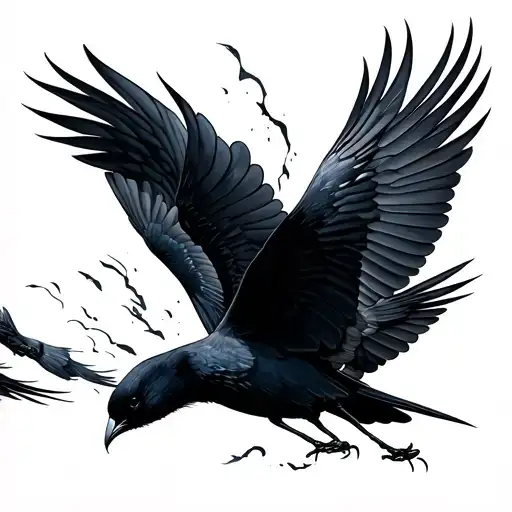 Three Black Birds Flying Away