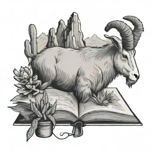An Open Story Book With A Mountain Goat And A Cactus