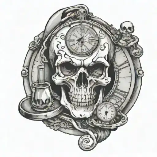Skull Clock Monocle Holding Hour Glass