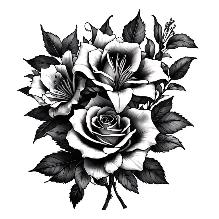 Roses And Lillies Cherry Blossoms