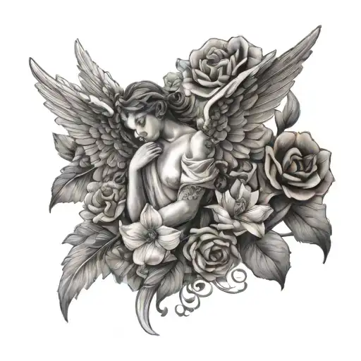 Angel And Flowers Intertwined