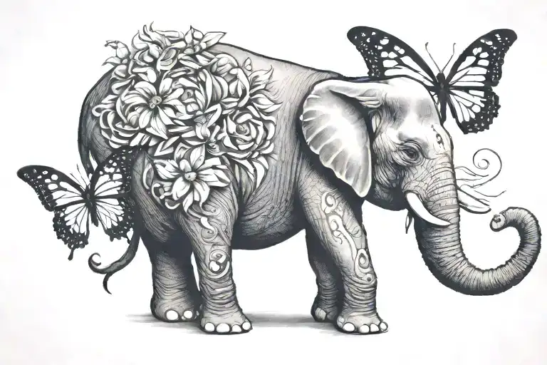 Elephant Holding A Butterfly Within Her Trunk
