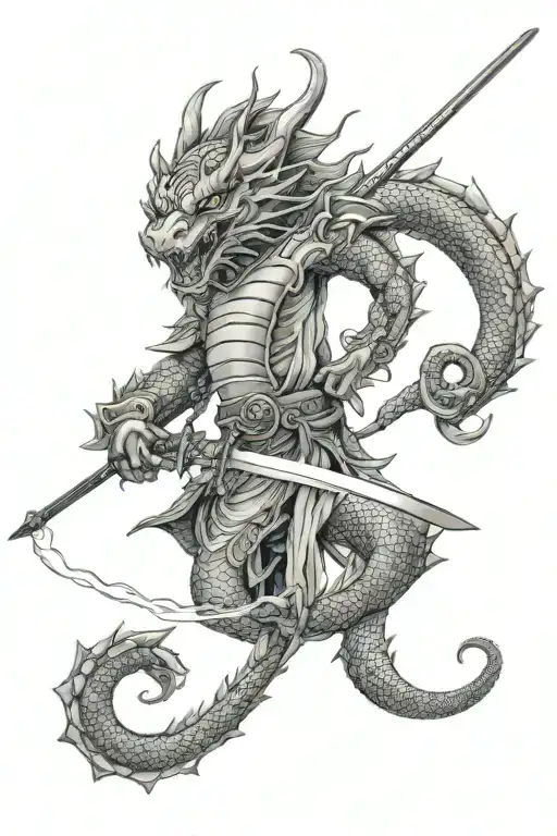 Katana And Dragon Surrounded