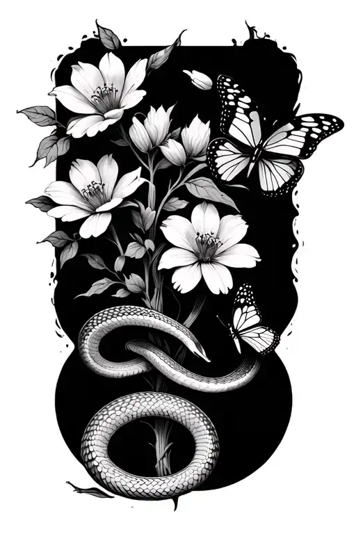 Flowers With Snakes As Stems And Butterflies