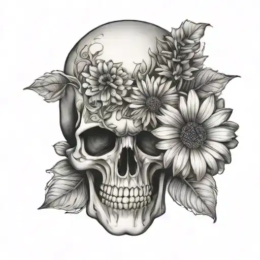 3D Skull With 2 Gerbera Daisy
